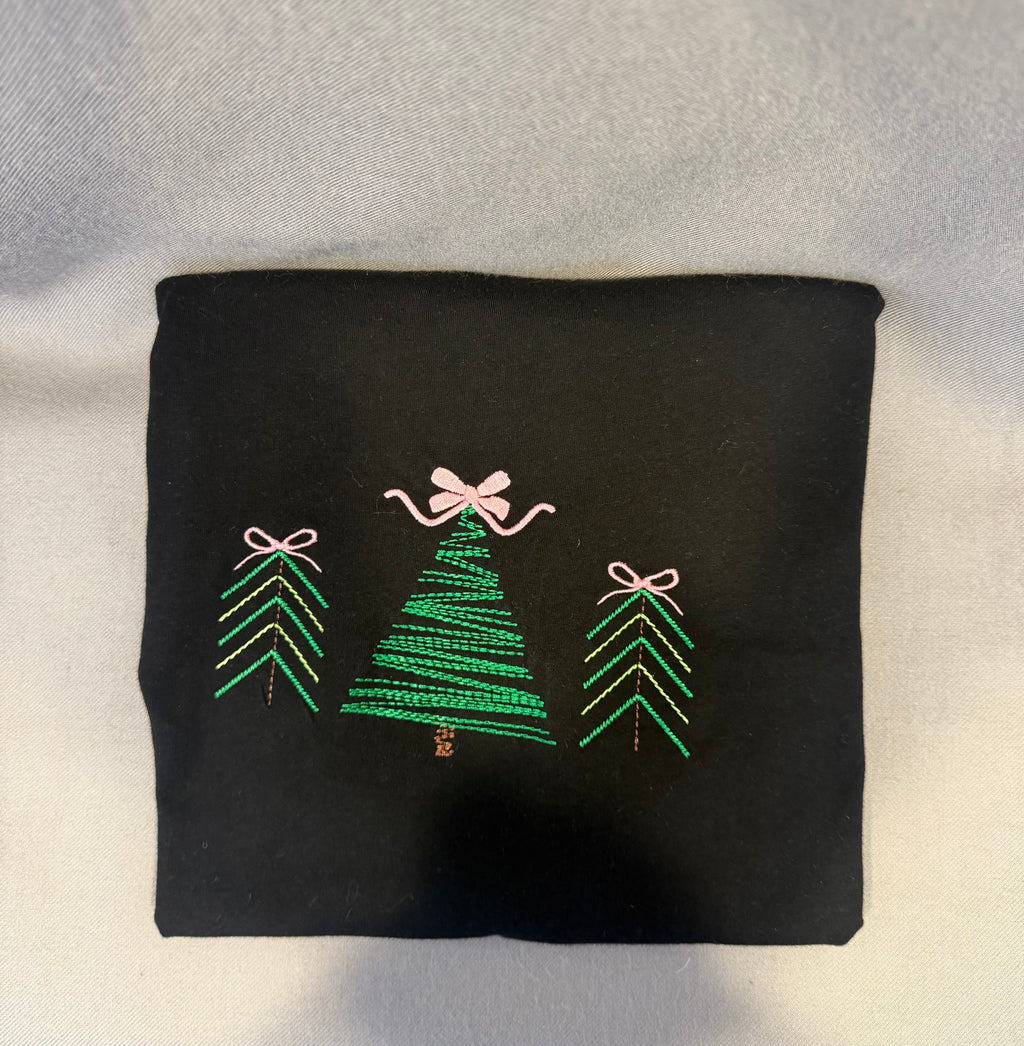 Christmas Trees & Pink Bows Embroidered Shirt