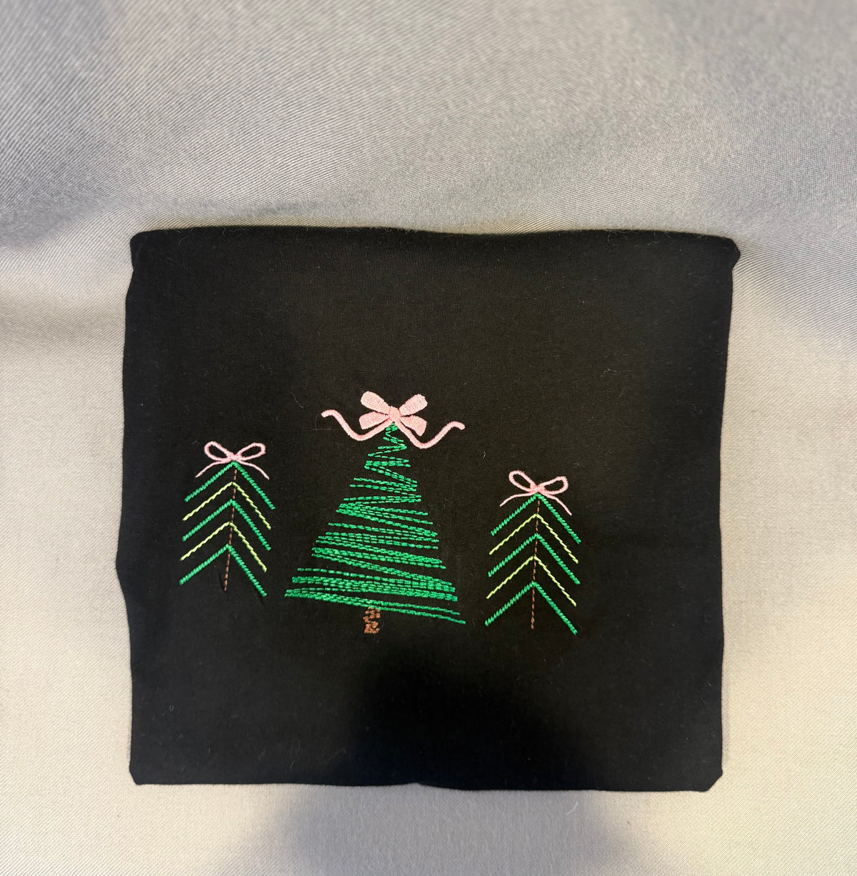 Christmas Trees & Pink Bows Embroidered Shirt