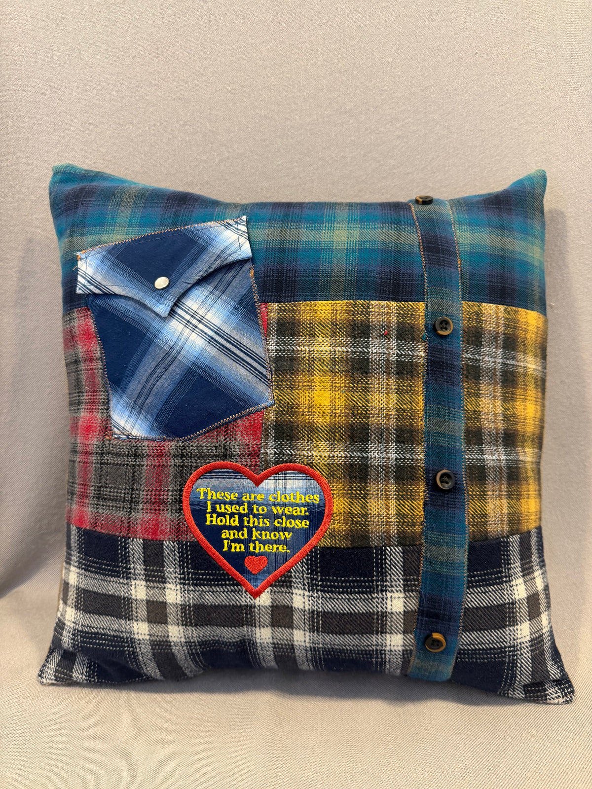 Custom Patchwork Memory Pillow – Made From Your Loved One's Clothing